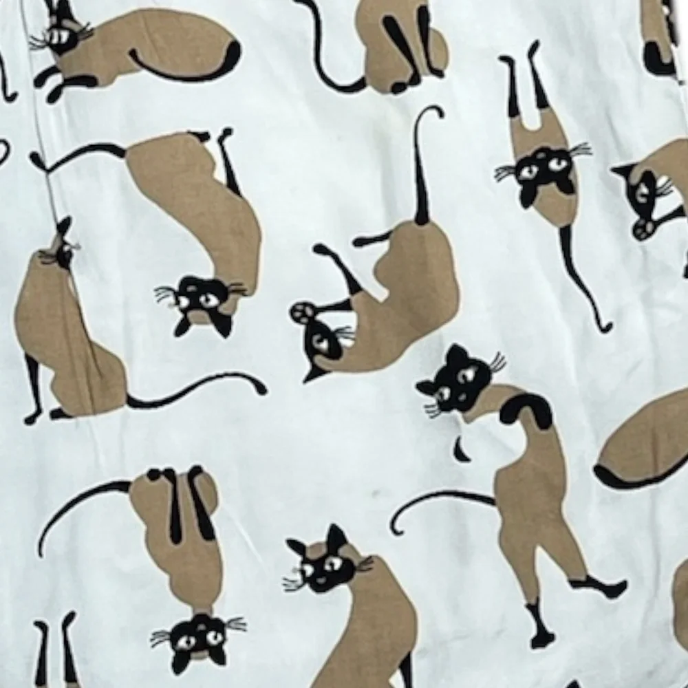 Gymboree Retro Cat Print Button Down Blouse Girls Size 7 NWT White Black Tan